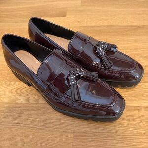 Zara Burgundy Patent Tassel Loafers Size 10